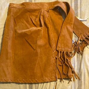 Frontier Collection genuine pig split leather skirt. Size 11/12 & women's shirt.